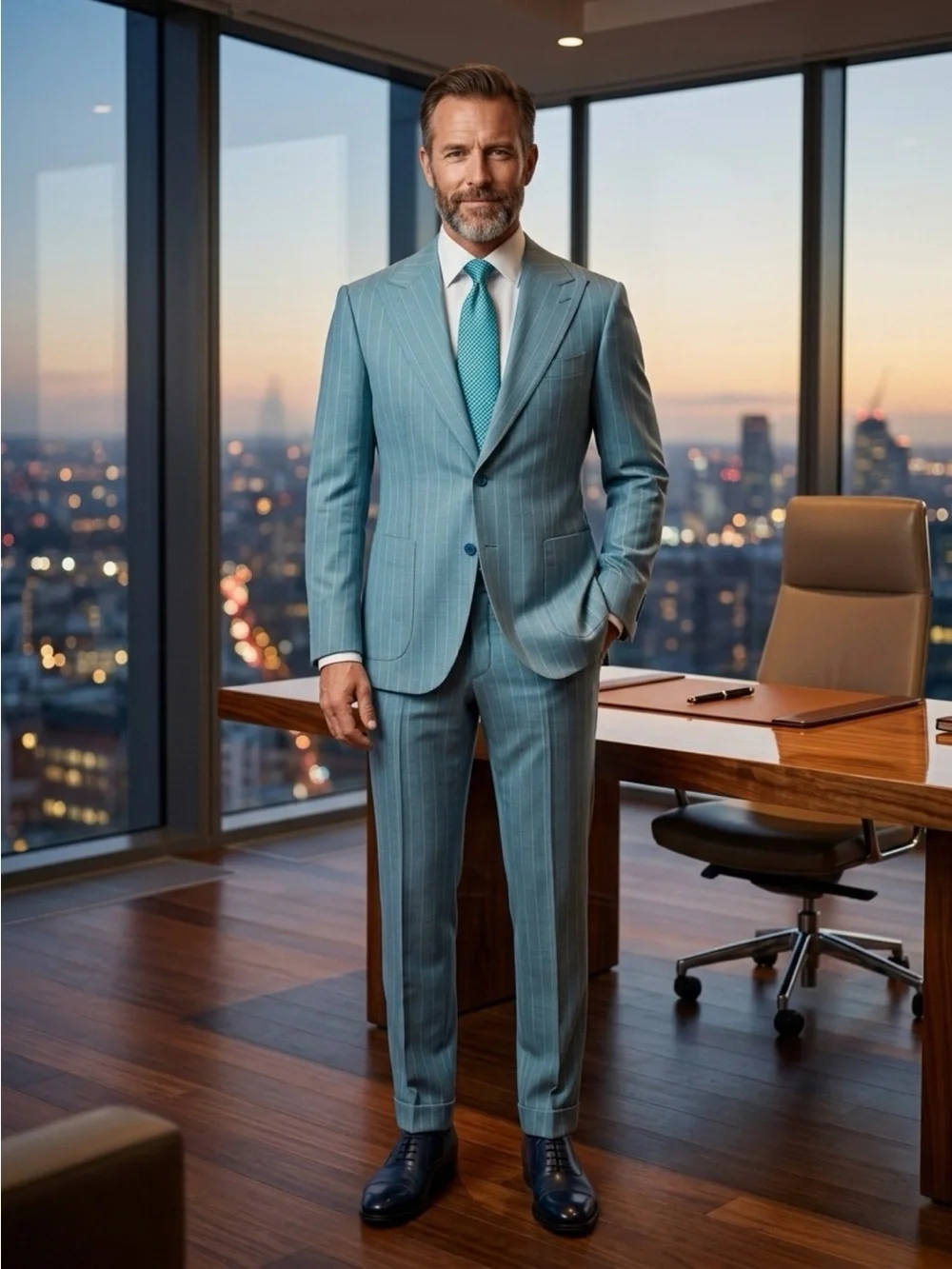 Men's Light Blue Pinstripe wool suit Made in Italy